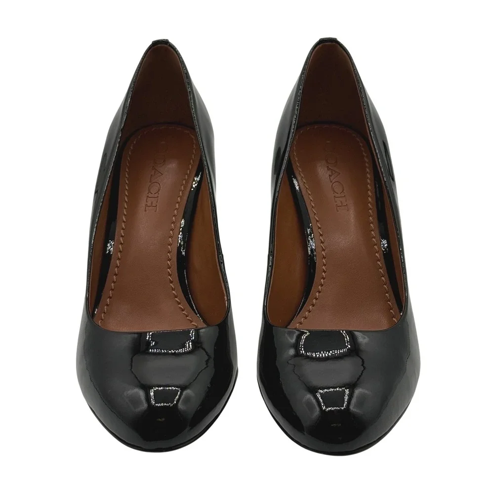Coach FG1485 Womens Black Patent Leather Round Toe Stiletto Heel Pumps Size 8.5B - Picture 2 of 12